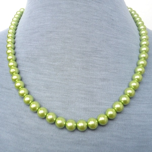 Green pearl necklace,10mm pearl necklace,necklace,wedding necklace,bridesmaid  necklace, Glass pearl jewelry,wedding gift, Pearl Necklace,