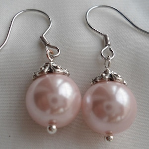 10mm Light pink Pearl Earrings,Glass Pearl Earrings,Dangle Pearl Earrings,Wedding Jewelry,Bridesmaid Earrings,Wedding Party Gift