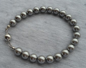 Gray Pearl Bracelet,Glass Pearl  Bracelet, Wedding Jewelry, Black  Jewelry,Bridesmaid Bracelet,