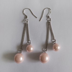 Light pink Earring,Light pink Pearl Earring,Glass Pearl Earring,Dangle Pearl Earrings,Wedding Jewelry,Bridesmaid Earrings,Wedding Party Gift