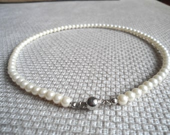 Collar de perlas de 6 mm, collar de perlas individuales de marfil, collar de boda, collar de dama de honor, joyería de perlas de vidrio, regalo de boda, collar de perlas,