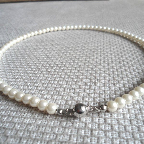 6mm Pearl Necklace,Ivory Single Pearl Necklace,Wedding Necklace,Bridesmaid  Necklace, Glass Pearl Jewelry,Wedding Gift, Pearl Necklace,