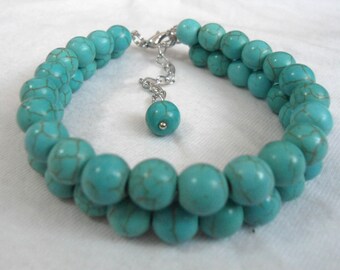 Turquoise  Bracelet,2 Strands turquoise  Bracelet,,Wedding Jewelry,Pearl Jewelry,Bridesmaid Bracelet,Bracelet,