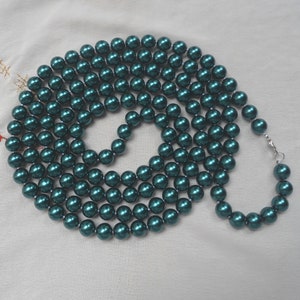 Long Necklace,60&quot;inches Necklace,10mmTeal pearl Necklace, Glass Pearl Necklace,One Strand Pearl Necklace,Wedding Jewelry,Bridesmaid necklace