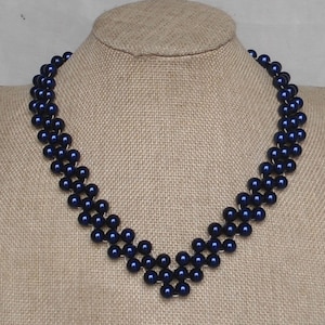Navy Blue pearl Necklace,3 Strands pearl Necklace,Wedding Jewelry,Pearl Necklace,Glass Pearl Necklace,Bridesmaid necklace,Necklace