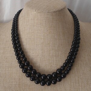 Pearl Necklace,Black Pearl Necklace ,Glass Pearl Necklace,Two Strands Pearl Necklace,Wedding Jewelry,Bridesmaid necklace,Wedding necklace