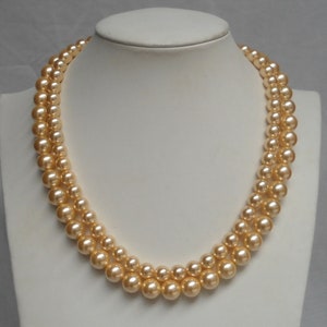 Golden Pearl Necklace,Wedding necklace, Shell Pearl Necklace,  Pearl Necklace,Wedding Jewelry,Bridesmaid Necklace,Golden Necklace,
