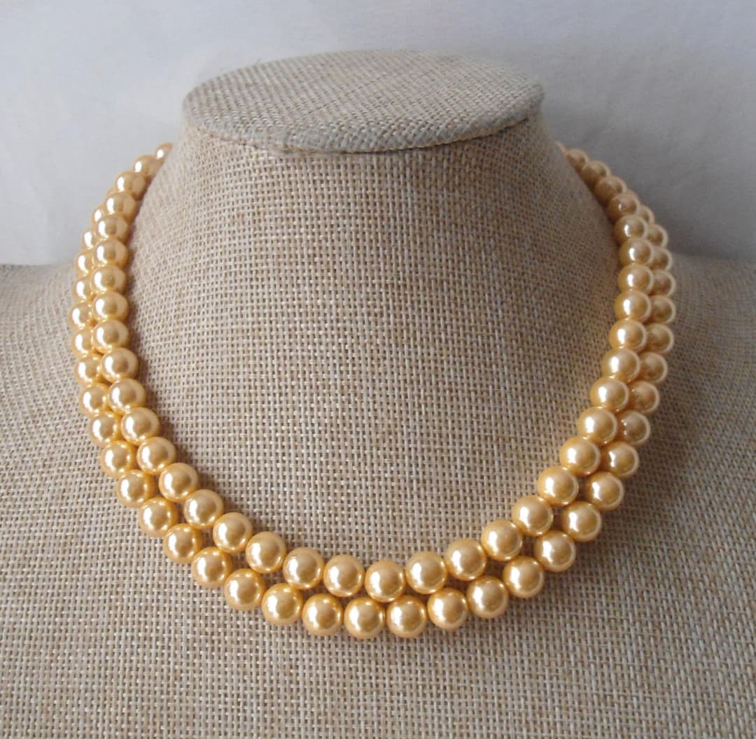 Golden Pearl Necklace,wedding Necklace, Shell Pearl Necklace, Pearl ...