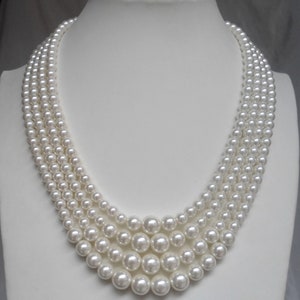 ivory Pearl Necklace,4 Strands Necklace,Wedding Jewelry, Glass Pearl Necklace,Wedding Pearl Necklace,Pearl Necklace,Bridesmaid Necklace