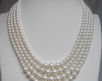 Collar de perlas de marfil, collar de 4 hebras, joyería de boda, collar de perlas de vidrio, collar de perlas de boda, collar de perlas, collar de dama de honor