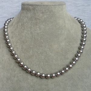 Gray pearl necklace,8mm pearl necklace,necklace,wedding necklace,bridesmaid  necklace, Glass pearl jewelry,wedding gift, Pearl Necklace,