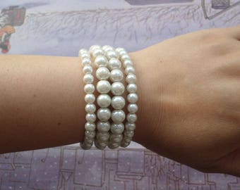 Ivory Pearl  Bracelet, Pearl Bracelet,4 Strands Pearl Bracelet,,Wedding Jewelry,Pearl Jewelry,Bridesmaid Bracelet,Glass Pearl Bracelet,