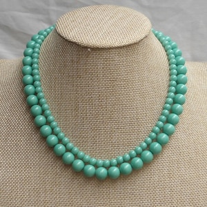 Turquoise  Necklace,Glass pearl necklace,Two Strands Pearl Necklace,Wedding Jewelry,17-18 Inches Necklace,Pearl Necklace,Bridesmaid necklace