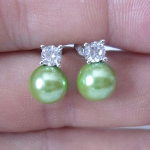 6mm 8mm 10mm Green Earrings,Pearl Earring,Green Pearl Earring,Glass Pearl Stud Earring,Earring,Wedding Jewelry,Bridesmaid Earring,Party Gift