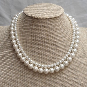 Pearl Necklace,  Ivory Pearl Necklace ,Glass Pearl Necklace,two Strands Pearl Necklace,Wedding Jewelry,Bridesmaid necklace,Wedding necklace