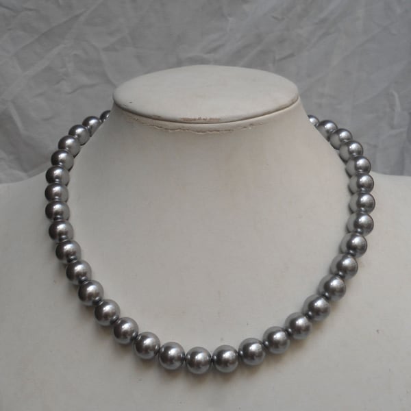 Gray pearl necklace,10mm pearl necklace,necklace,wedding necklace,bridesmaid  necklace, Glass pearl jewelry,wedding gift, Pearl Necklace,