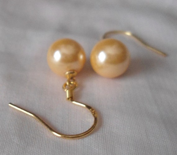 6mm 8mm 10mm Pearl Earring,Golden Pearl Earrings,Pearl Earrings,Dangle Pearl Earrings,Wedding Jewelry,Bridesmaid Earrings,Wedding Party Gift