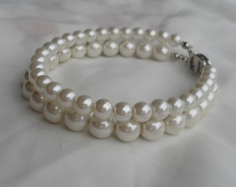 Ivory Pearl  Bracelet, Pearl Bracelet,2 Strands Pearl Bracelet,,Wedding Jewelry,Pearl Jewelry,Bridesmaid Bracelet,Glass Pearl Bracelet,