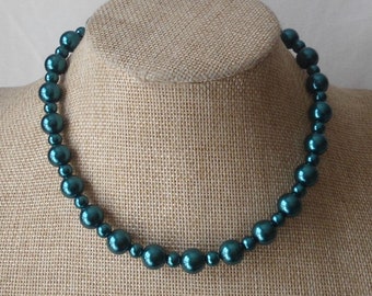collar de perlas verde azulado, collar de perlas individuales de marfil, collar de boda, collar de dama de honor, joyería de perlas de vidrio, regalo de boda, collar de perlas,