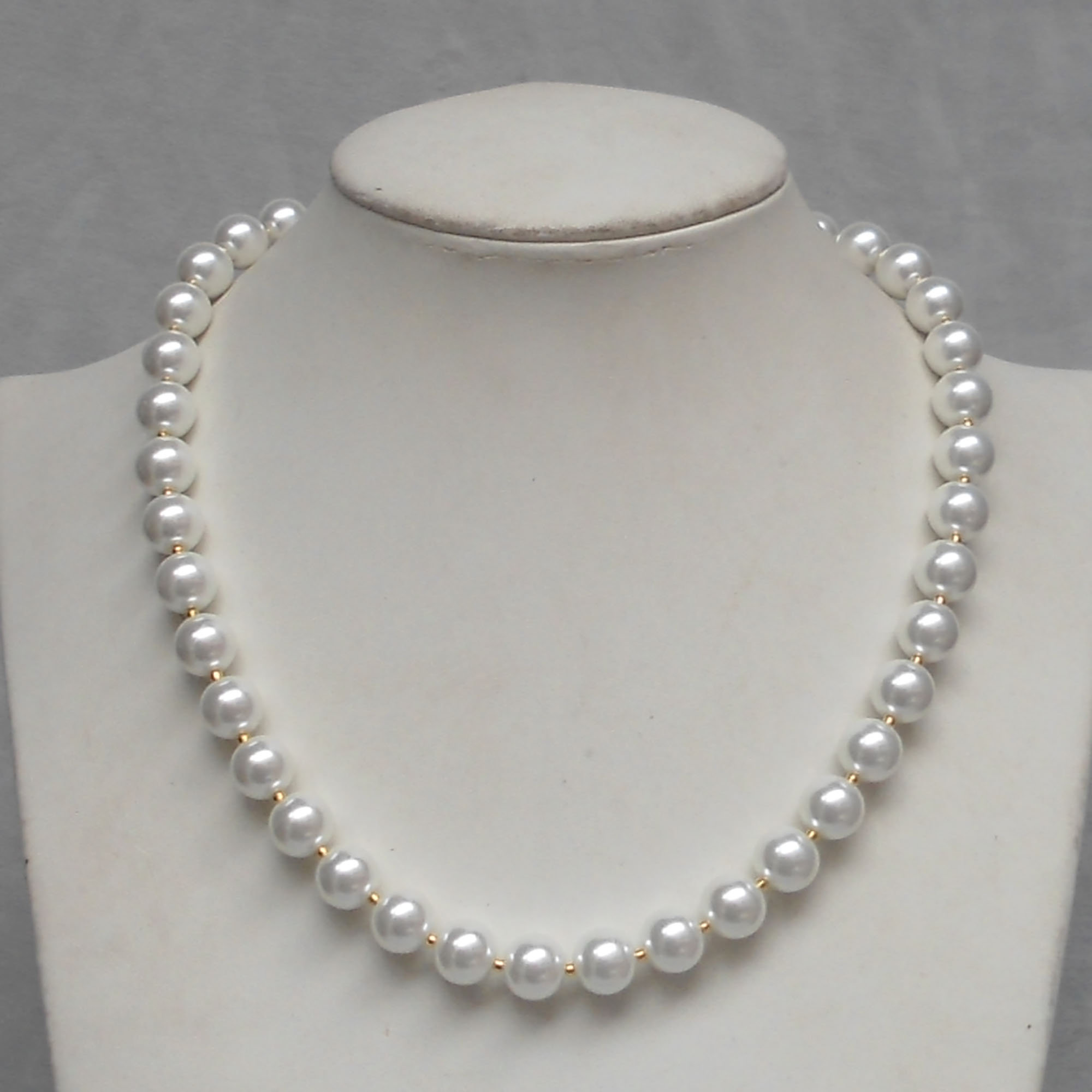 Pearl Necklace,White pearl necklace,one strand 18 Inches 10mm Glass Pearl Necklace, one strand Pearl Necklace,Wedding Jewelry,Necklace