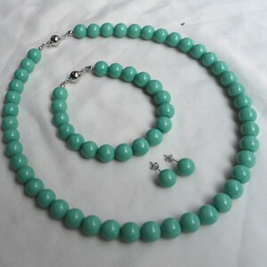 Turquoise Pearl Sets,Glass Pearl Necklace,pearl bracelet,Pearl Stud Earrings,Wedding Necklace,Bridesmaid Necklace,Wedding Jewelry,Jewelry