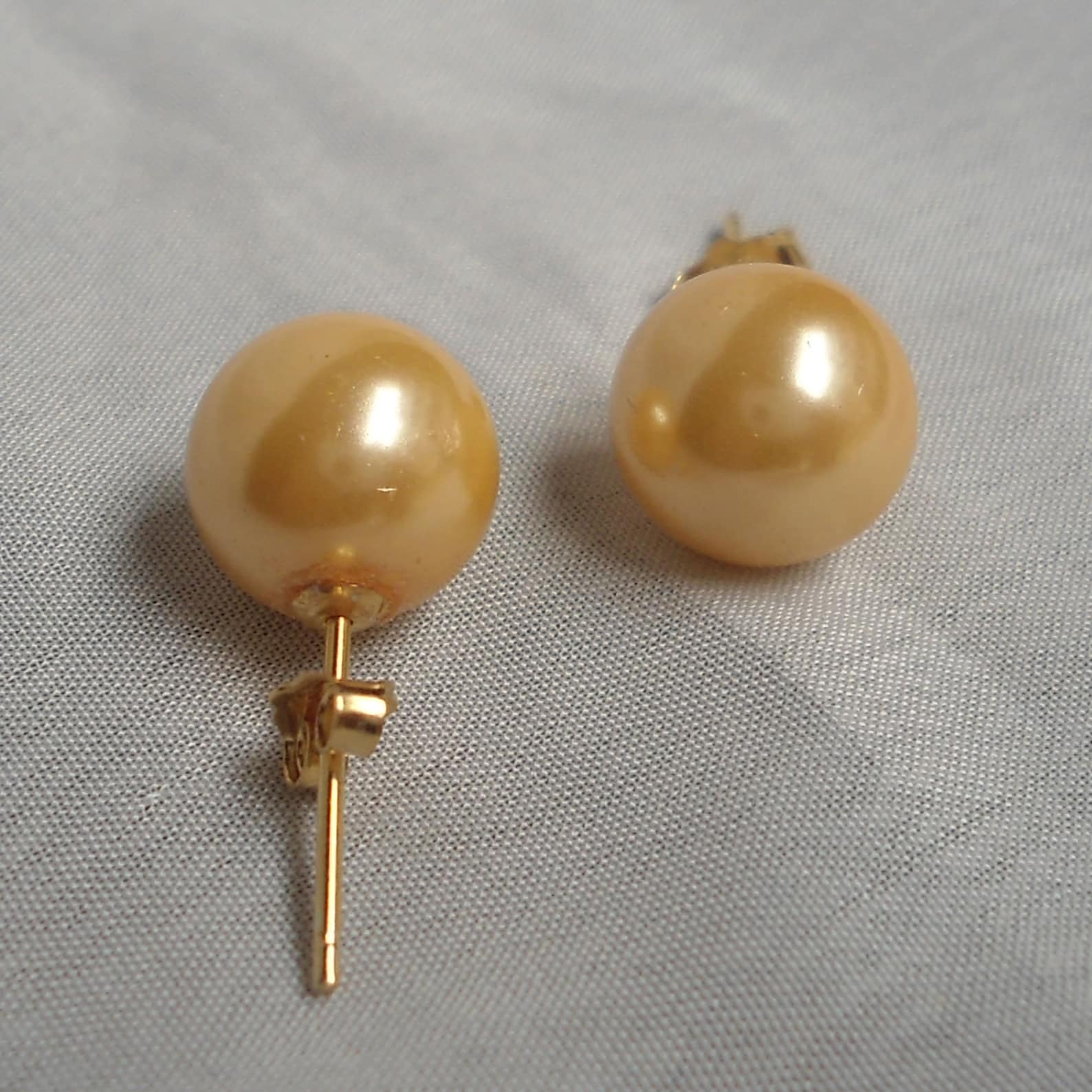 10mm Golden Pearl Stud Earringsgolden Pearl Earrings Pearl | Etsy