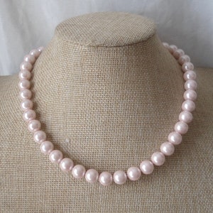 10mm Pearl Necklace,light pink Single Pearl Necklace,Wedding Necklace,Bridesmaid Necklace, Glass Pearl Jewelry,Wedding Gift, Pearl Necklace,