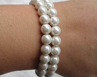 Ivory Pearl  Bracelet, Pearl Bracelet,2 Strands Pearl Bracelet,,Wedding Jewelry,Pearl Jewelry,Bridesmaid Bracelet,Glass Pearl Bracelet,