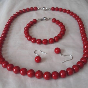 Bright Red Pearl Necklace,Pearl Necklace,pearl bracelet, Pearl Earring,,Wedding Necklace,Bridesmaid Necklace,Wedding Jewelry,Jewelry