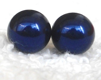 6mm 8mm 10mm Navy Blue Pearl Earrings,Pearl Earring,Earring,Glass Pearl Stud Earrings,Wedding Jewelry,Bridesmaid Earrings,Wedding Party Gift