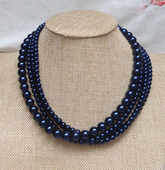 Navy blue cheap pearl necklace