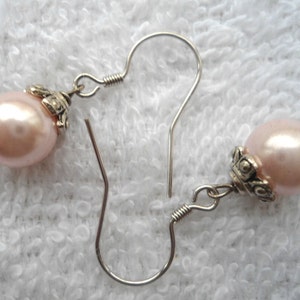 8mm Pearl Earring , Light Pink Pearl  Dangle Earrings, Light Pink Pearl  Earrings,  Wedding Jewelry,Bridesmaid Earrings,Wedding Party Gift