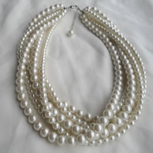 Pearl Necklace,  Ivory Pearl Necklace ,Glass Pearl Necklace,6 Strands Pearl Necklace,Wedding Jewelry,Bridesmaid necklace,Wedding necklace