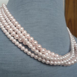Light Pink Pearl Necklace,4 Strands Pearl Necklace,Wedding Jewelry,18 Inches Glass Pearl Necklace,Bridesmaid necklace,Pearl Necklace,Jewelry