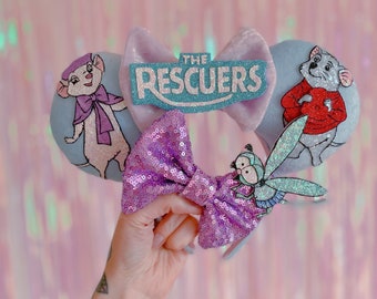 Made to order Rescue Mice Hand Painted Mouse Ears - *12 Week Turnaround BEFORE Shipping* with Interchangeable Bow