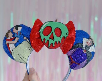 Made to order Fairest Princess / Seven Men Mouse Ears - *12 Week Turnaround BEFORE Shipping) with Interchangeable Bow & REVERSIBLE