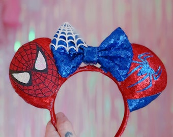 Made to order Spider Hero Mouse Ears - *12 week Turnaround BEFORE Shipping* with Interchangeable Bow