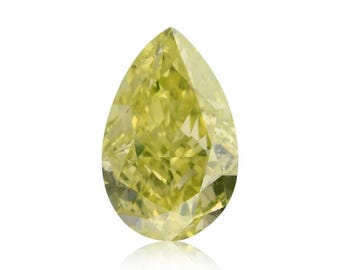0.61 Carat Fancy Intense Green Yellow Pear Diamond VS1 GIA Certified