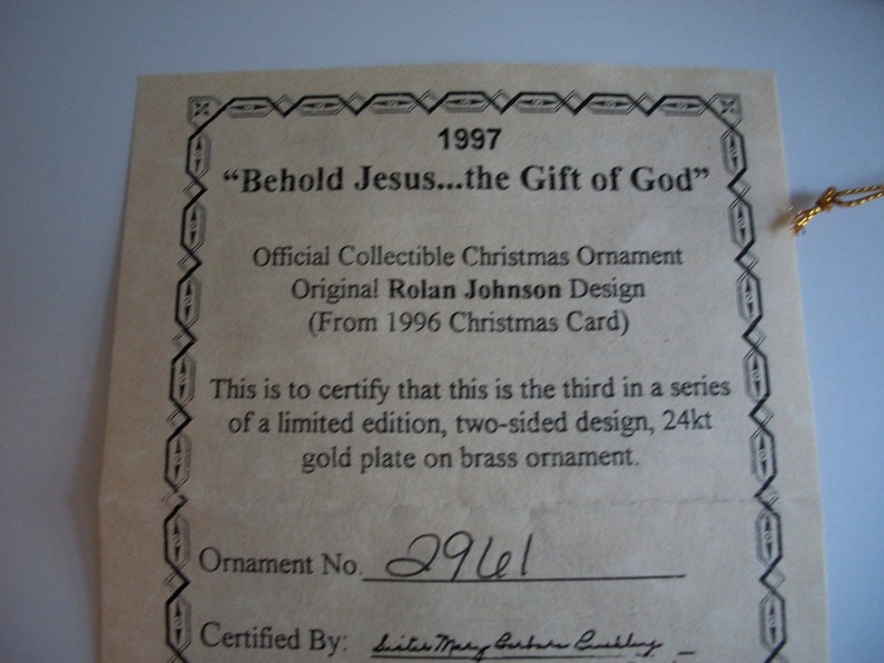 Retired Limited Edition Ornament Rolan Johnson Designed Collectible Christmas Ornament 1997 Rolan Johnson Christmas Ornament
