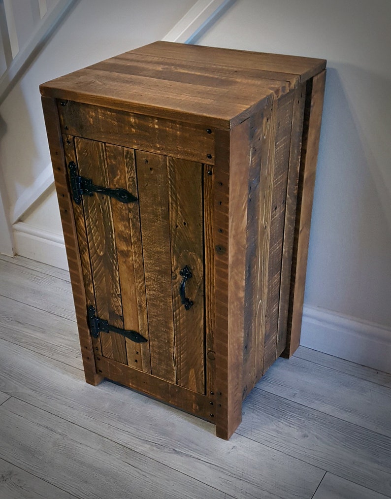 Rustic Bedside Table Reclaimed Wood Solid Wooden Storage Bespoke Handmade Pallet Shabby Chic