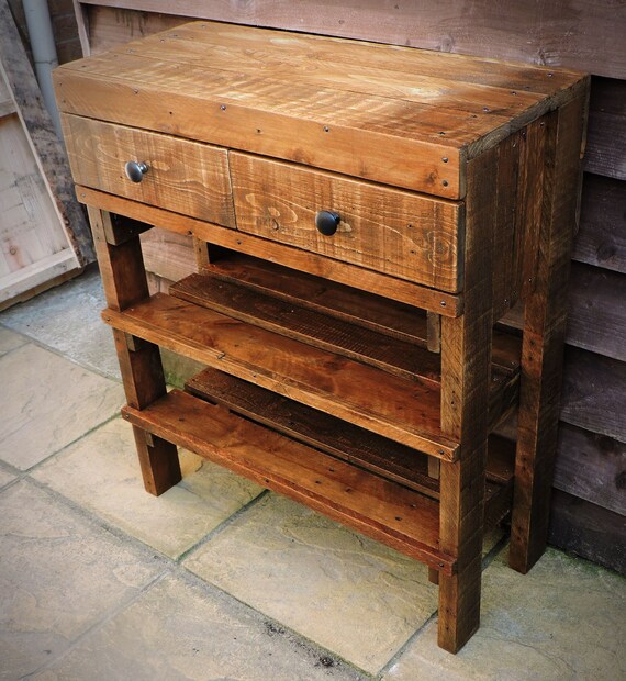 Shoe Rack With Drawers Rustic Wood Hallway Table Narrow Etsy