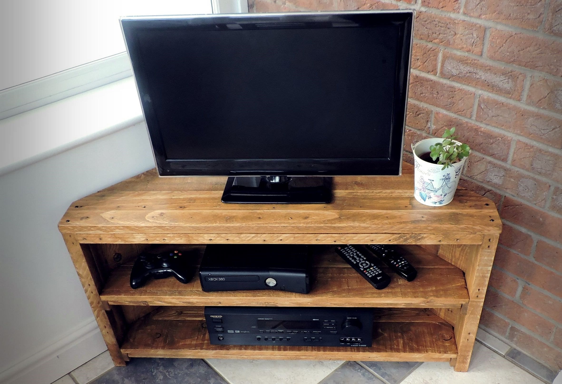 Wood Corner Tv Unit Hi fi Stand Entertainment Storage With Shelf
