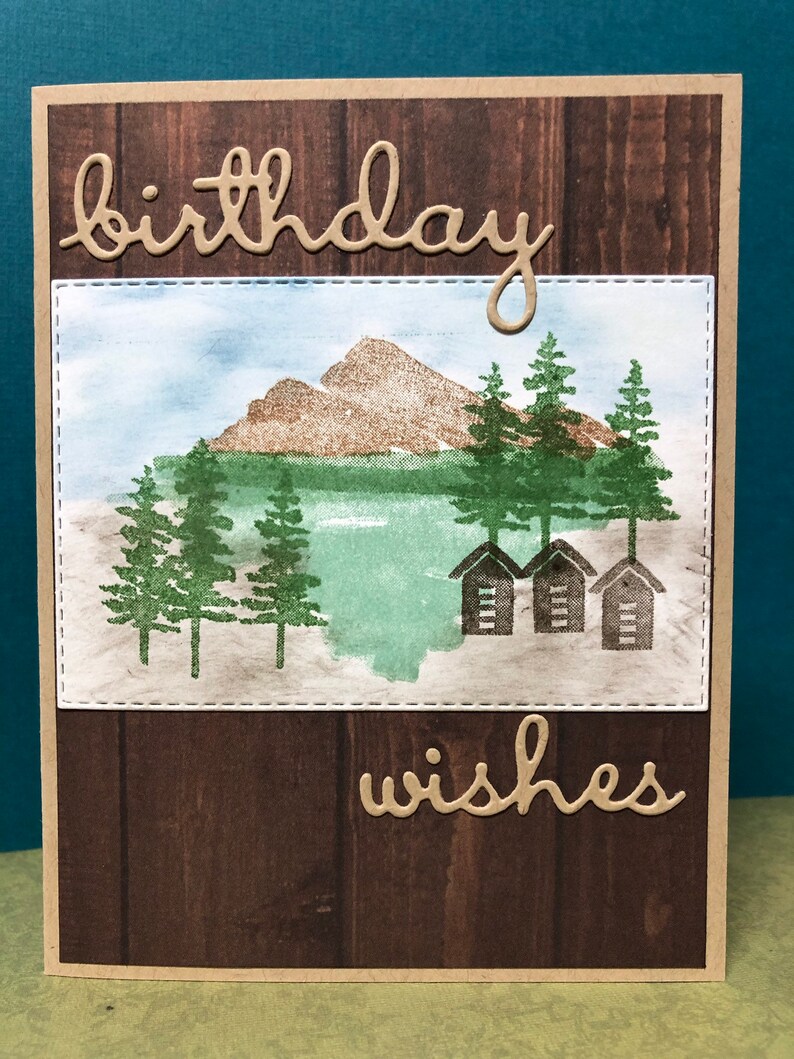 Mountains and Trees with Cabins Masculine Birthday Card | Etsy