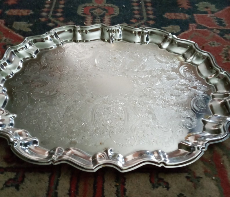 Vintage silver chrome oval fancy serving tray platter Shelton Etsy