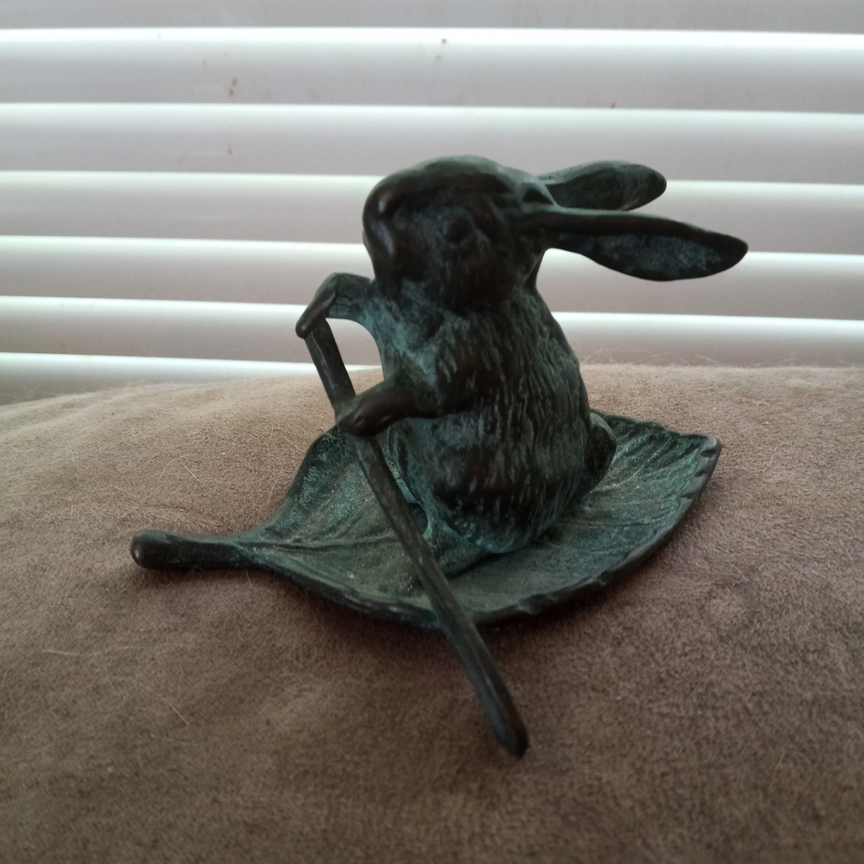 Vintage small bronze bunny rabbit rowing leaf boat Etsy