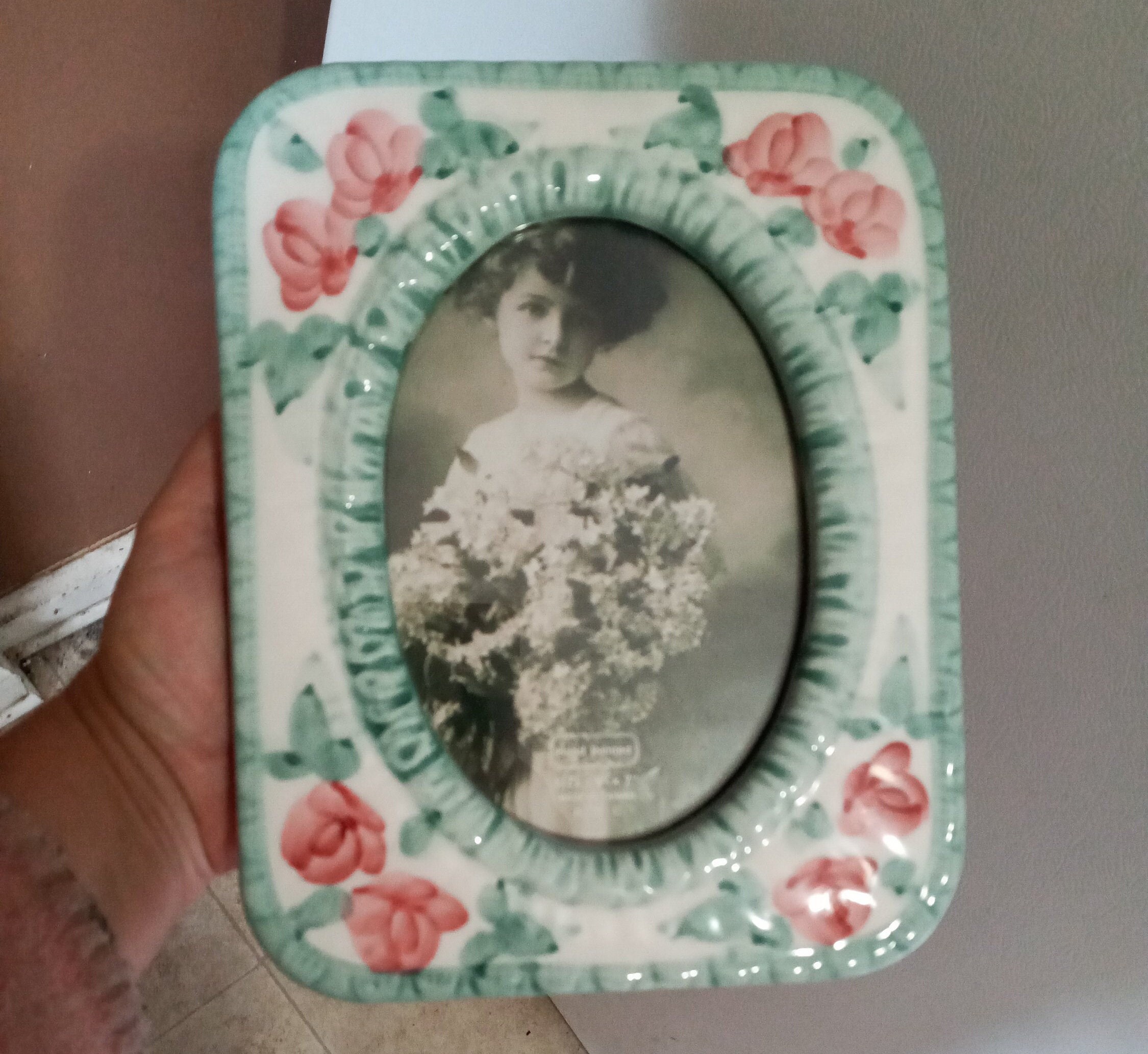 Vintage ceramic floral picture frame 5x7 photo size Etsy