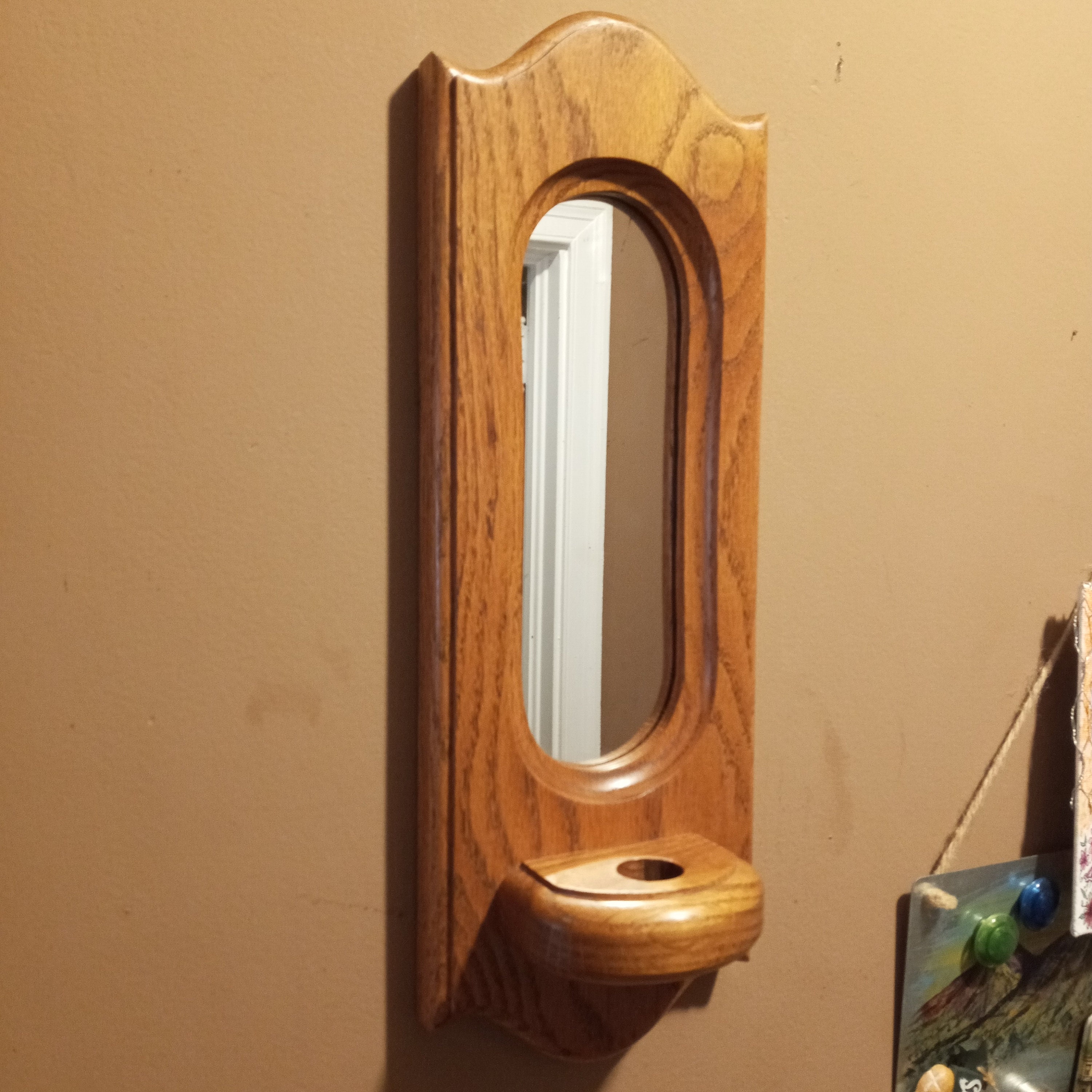 Vintage wood mirror candle holder wall sconce Etsy
