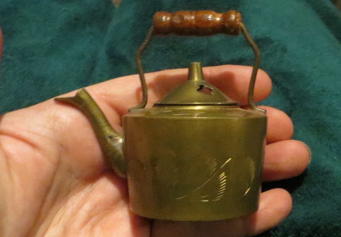 Vintage miniature brass teapot with handle lid made in Etsy
