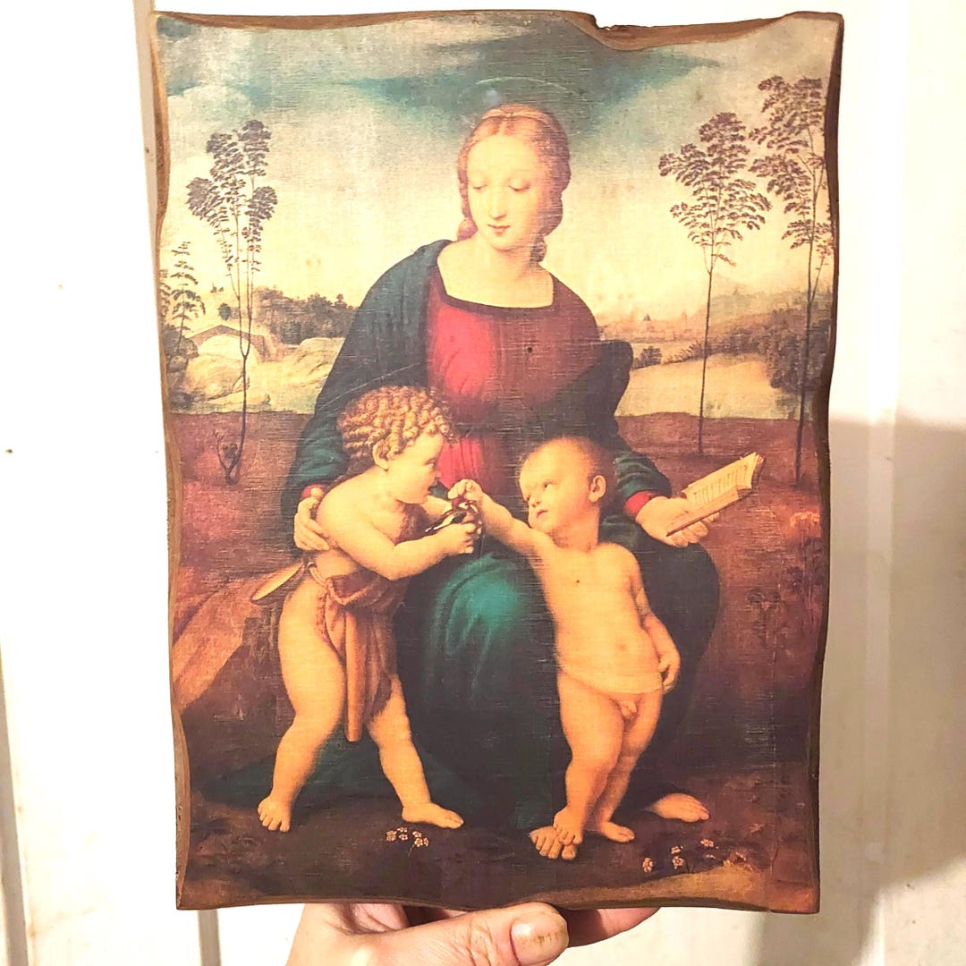 Madonna of the Goldfinch Wood Art Plaque, Vintage Italian Religious ...