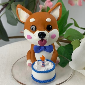 Entzückende kundenspezifische Polymer-Ton Shiba Inu Hund-Geburtstags-Party-Kuchen-Deckel-Figurine für Kinder